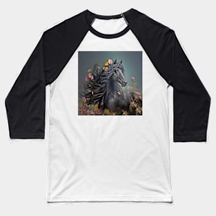 Black Friesian Horse Baseball T-Shirt